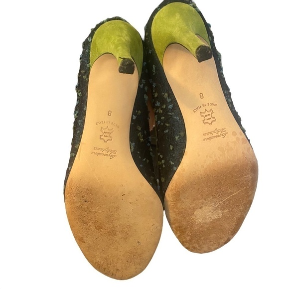 Butter green suede blue fabric peep toe heels Size 8 - Picture 9 of 9